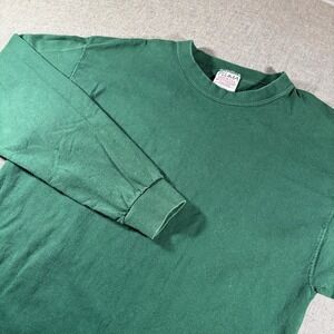 Vintage Pluma Long Sleeve T Shirt Men Medium Green Heavyweight Cotton USA Blank